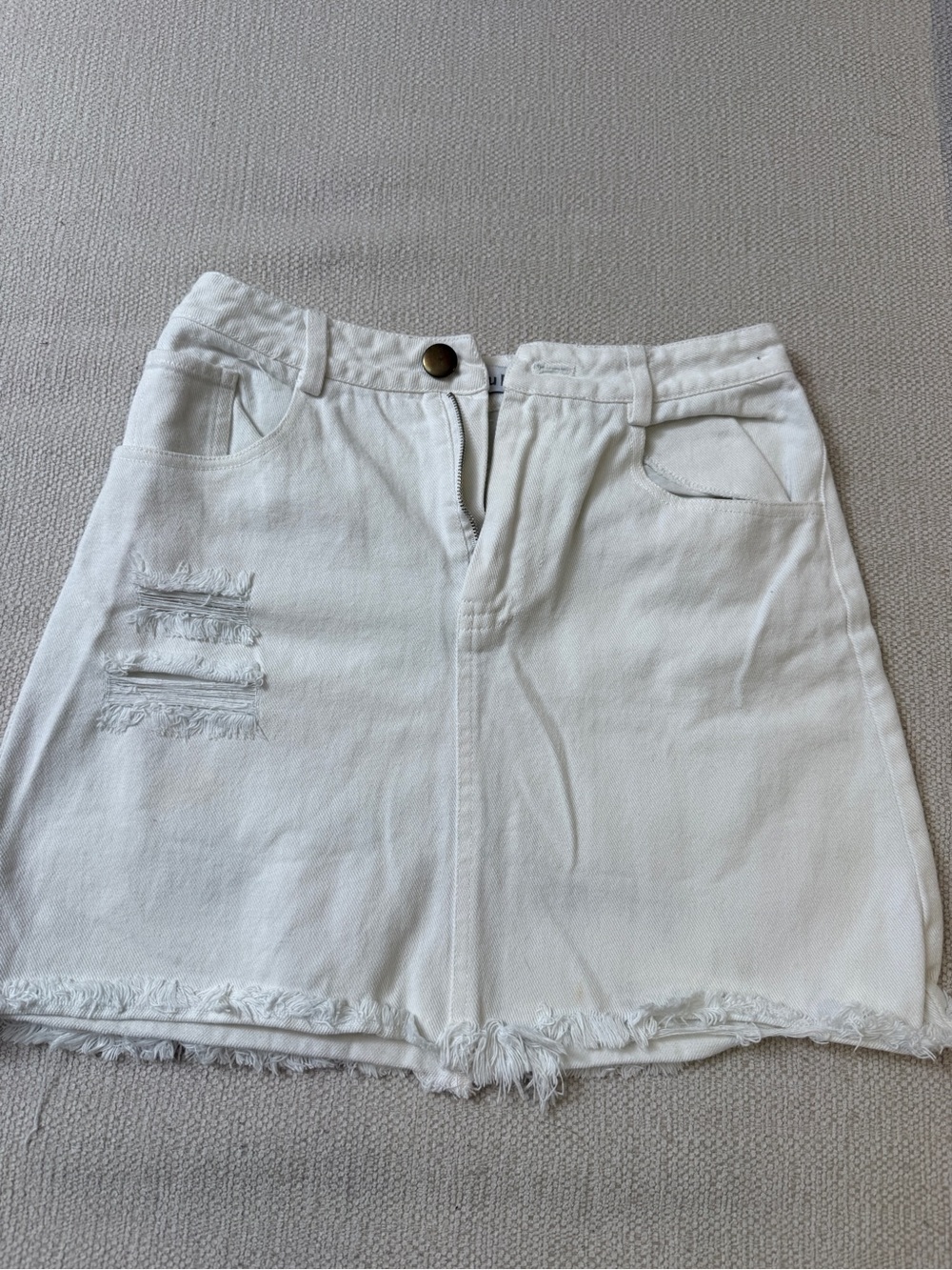 White Distressed Denim Mini Skirt